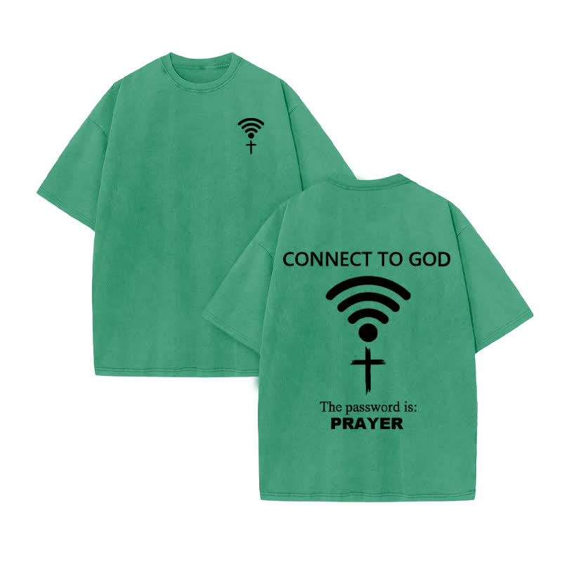 Unisex Connect To God The Password Is Prayer Print Acid Washed T-shirt - Green - US20-22(3XL) - image 7