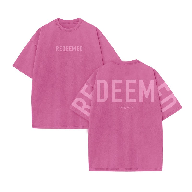 Unisex Redeemed Galatians 2:20 Print Acid Washed T-shirt - Pink - US20-22(3XL) - image 6