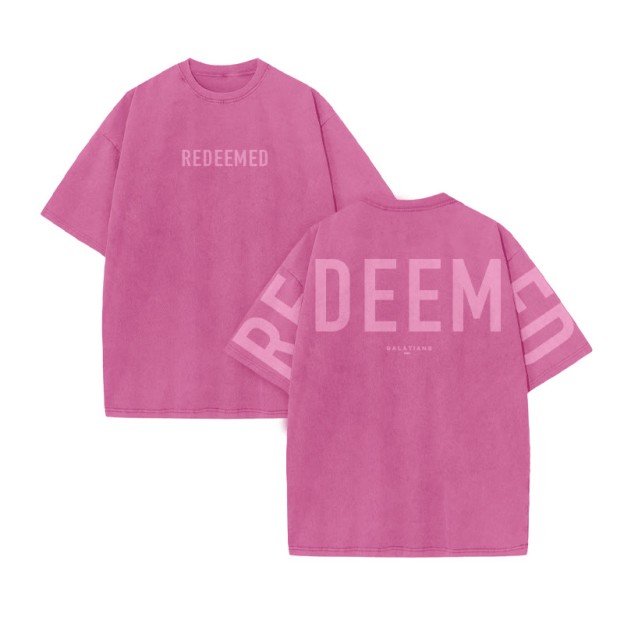 Unisex Redeemed Galatians 2:20 Print Acid Washed T-shirt - Pink - US20-22(3XL) - image 6