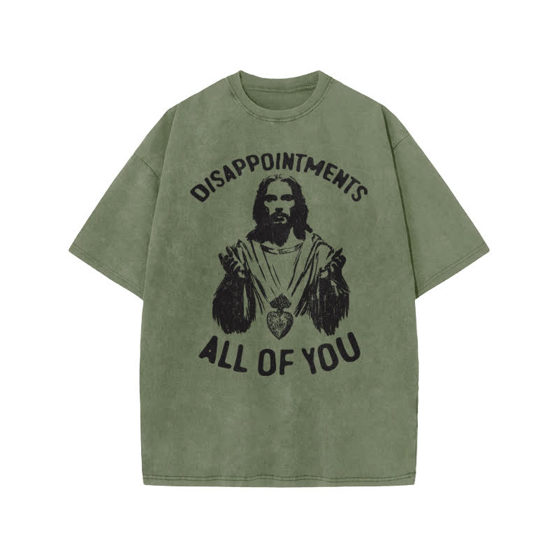 Unisex 100% Cotton Disappointments All Of You Print Acid Washed T-shirt - Army Green - US20-22(3XL) - image 5