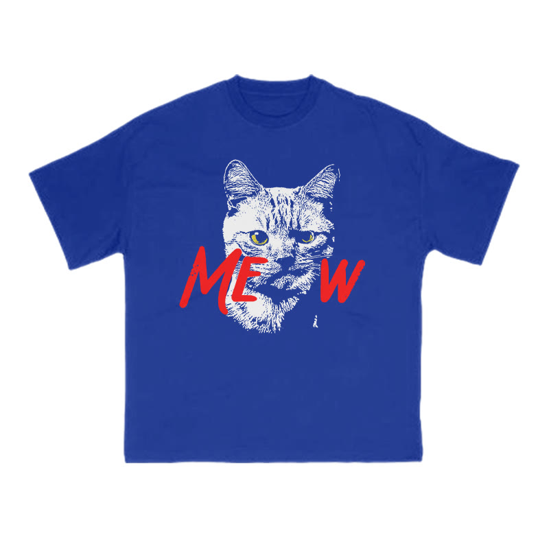 Unisex 100% Cotton Meow Cat Creative Print T-shirt - Blue - US16-18(2XL) - image 10