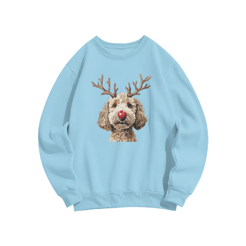 Cream-colored Poodle With Deer Antlers Print Sweatshirt - Blue - US16-18(2XL) - image 6