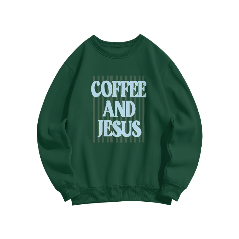 Unisex 100% Cotton Coffee And Jesus Print Sweatshirt - Dark Green - US16-18(2XL) - image 6