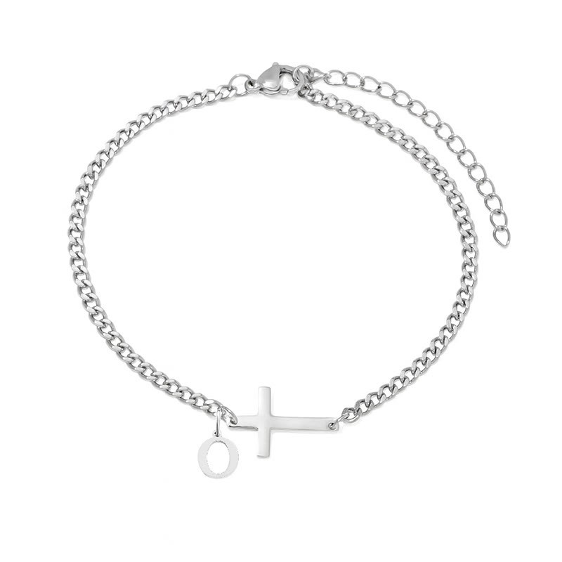 Letter Pendant Cross Bracelet - O - Silver-20CM+5CM - image 16