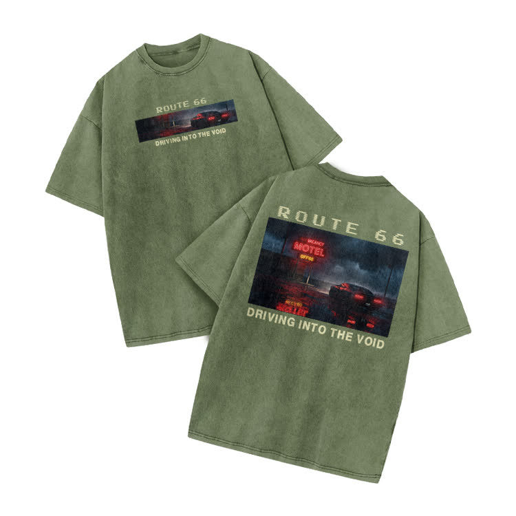 Vintage Route 66 Graphic Print Acid Washed T-shirt - Army Green - US20-22(3XL) - image 8