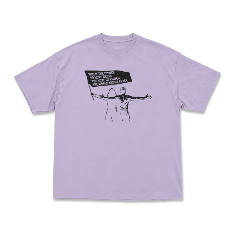 When Love Overcomes Power Print Casual T-Shirt - Purple - US16-18(2XL) - image 10
