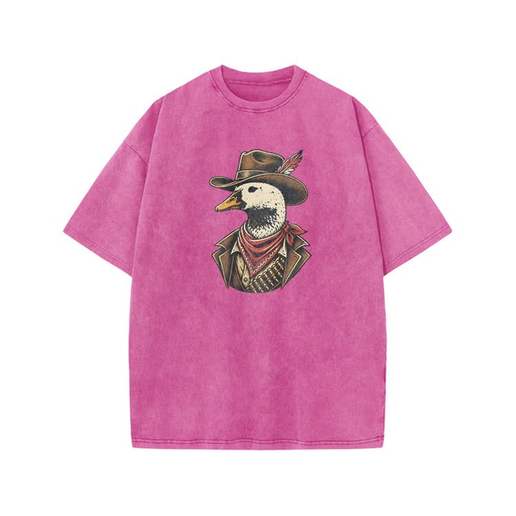Vintage Western Duck Graphic Print Acid Washed T-shirt - Pink - US20-22(3XL) - image 8