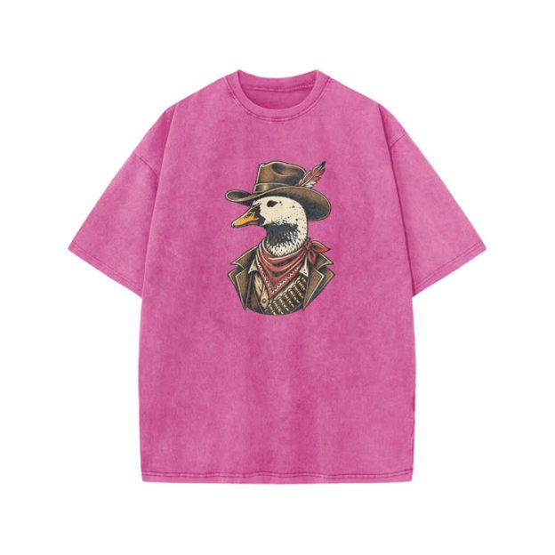 Vintage Western Duck Graphic Print Acid Washed T-shirt - Pink - US20-22(3XL) - image 8