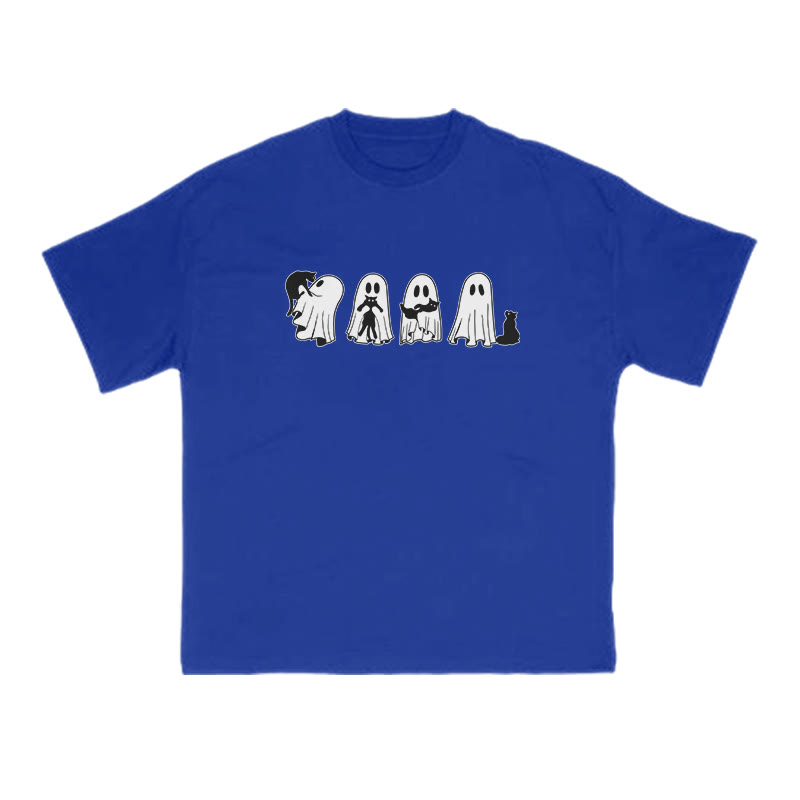Unisex 100% Cotton Little Ghosts Playing With Cats Halloween Print T-shirt - Blue - US16-18(2XL) - image 7