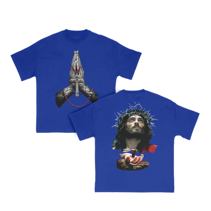 Jesus Crucified Print T-shirt - Blue - US16-18(2XL) - image 8