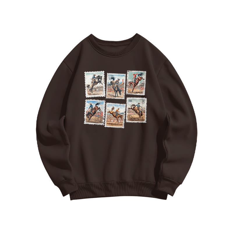 Vintage Western Stamp Print Sweatshirt - Coffee - US16-18(2XL) - image 5