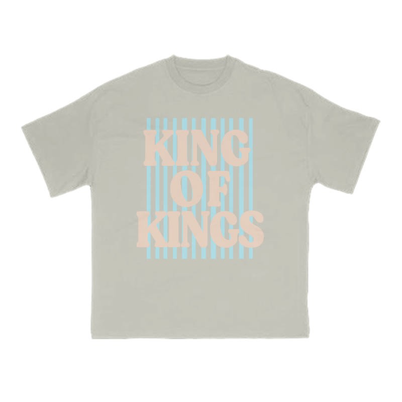 Unisex 100% Cotton King Of Kings Stripes Print T-shirt - Warm Grey - US16-18(2XL) - image 7