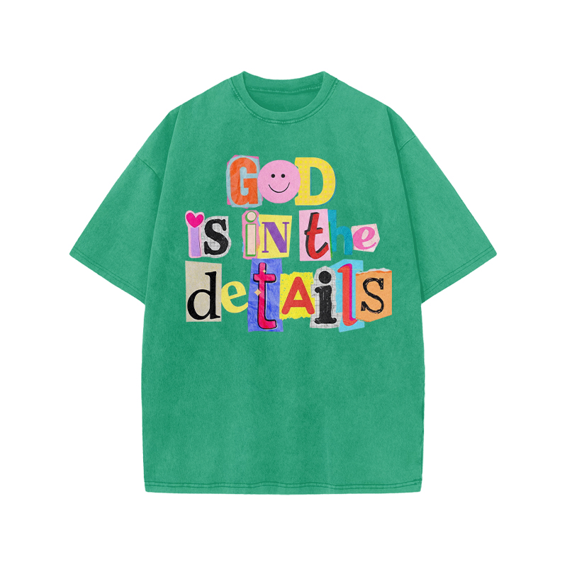 God Is In The Details Print Acid Washed T-shirt - Green - US20-22(3XL) - image 9
