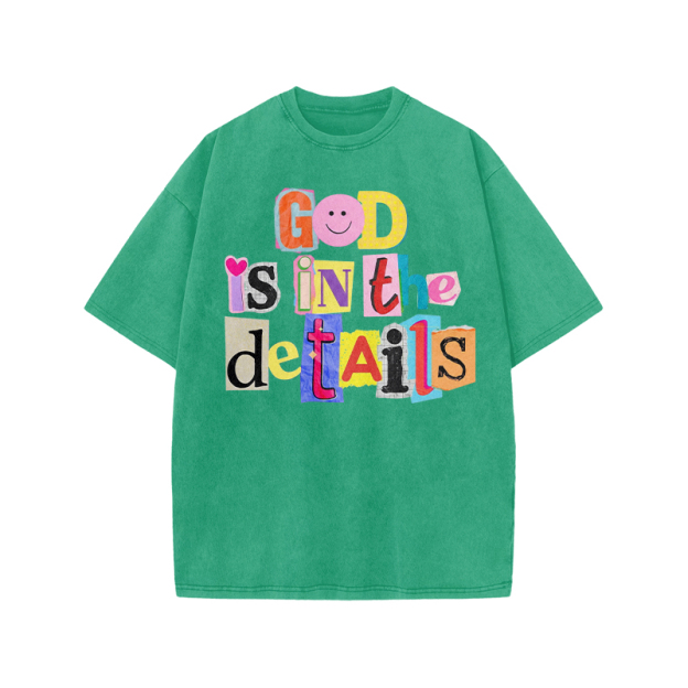 God Is In The Details Print Acid Washed T-shirt - Green - US20-22(3XL) - image 9