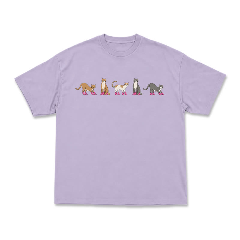 Minimal Graphic Cat Row Boxy Short Sleeve Everyday T-Shirt - Purple - US16-18(2XL) - image 5