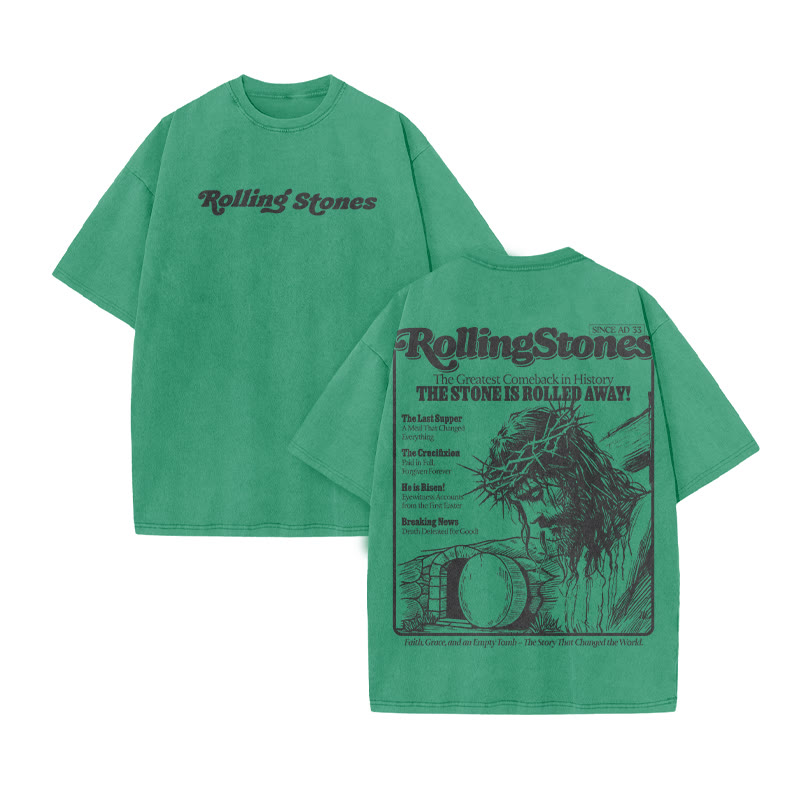 Rolling Stones The Stone Is Rolled Away Print Acid Washed T-shirt - Green - US20-22(3XL) - image 6