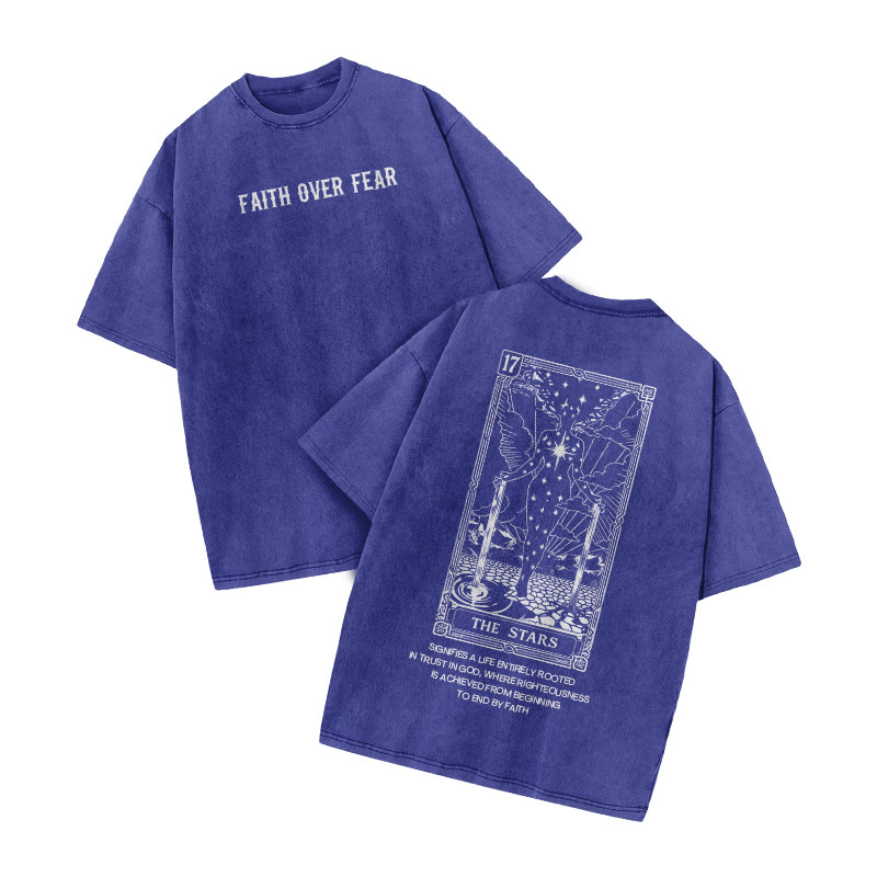 Faith Over Fear Tarot 17 The Star Print Acid Washed T-shirt - Blue - US20-22(3XL) - image 5