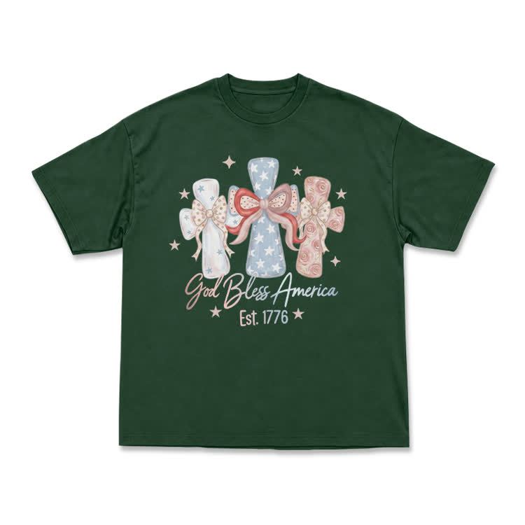 Patriotic Bow Graphic God Bless America T-Shirt - Green - US16-18(2XL) - image 9