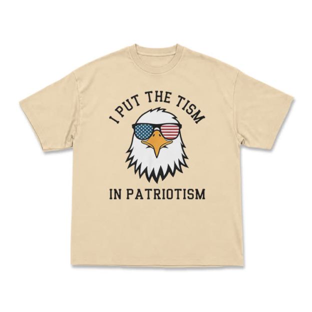 Casual I Put the Tism in Patriotism Eagle Graphic T-Shirt - Apricot - US16-18(2XL) - image 5