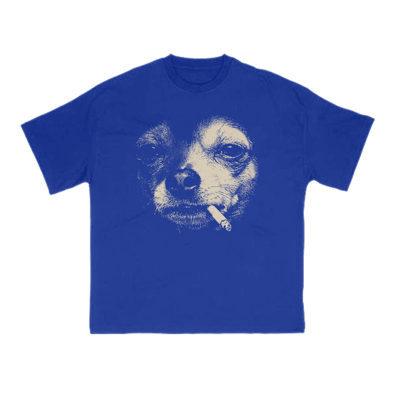 Smoking Dog Meme Print T-shirt - Blue - US16-18(2XL) - image 13
