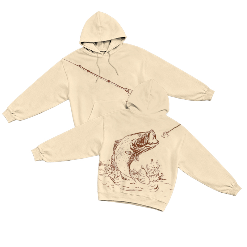 Streetwear Fishing Line Art Hoodie - Apricot - US16-18(2XL) - image 7
