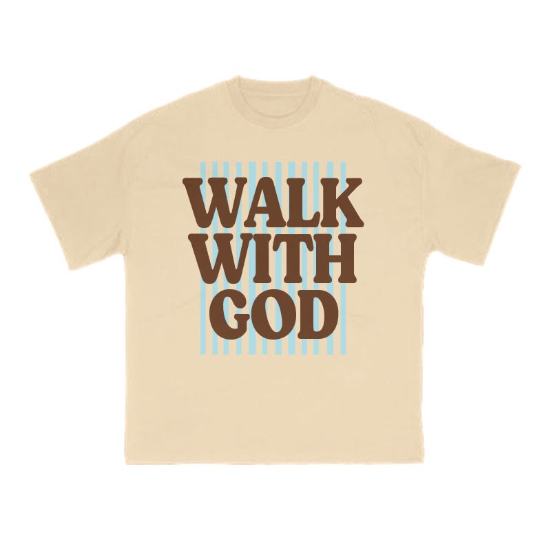 Unisex 100% Cotton Walk With God Stripes Print T-shirt - Apricot - US16-18(2XL) - image 8