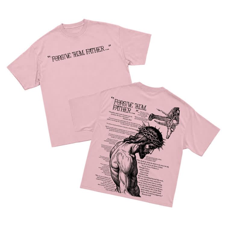 Vintage Forgive Them Father Back Graphic T-Shirt - Pink - US16-18(2XL) - image 11