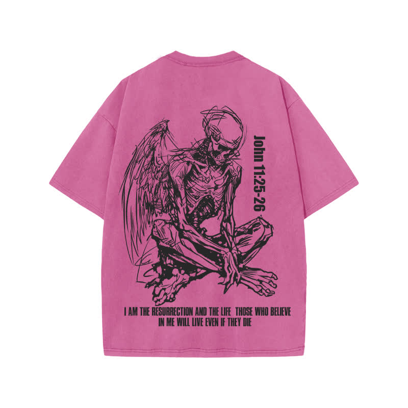 Unisex John 11:25-26 Print Acid Washed T-shirt - Pink - US20-22(3XL) - image 7