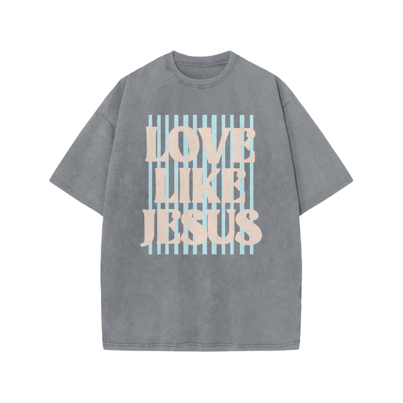 Unisex 100% Cotton Love Like Jesus print Acid Washed T-shirt - Grey - US20-22(3XL) - image 6