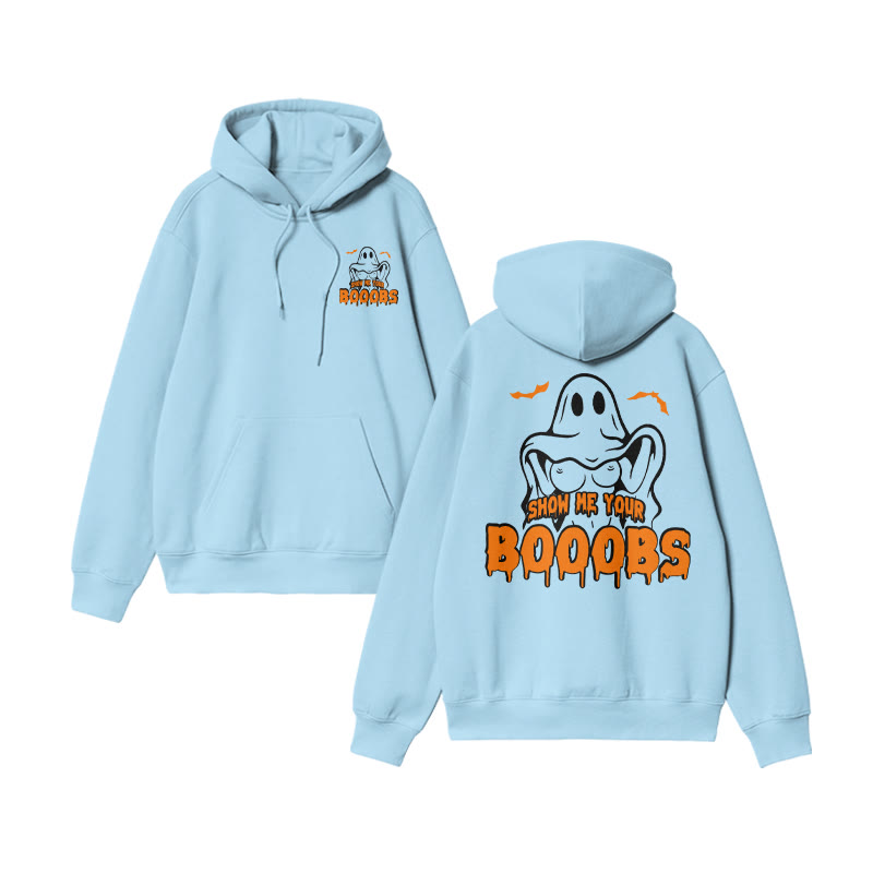 Unisex Show Me Your Booobs Funny Halloween Print Hoodie - Blue - US16-18(2XL) - image 8