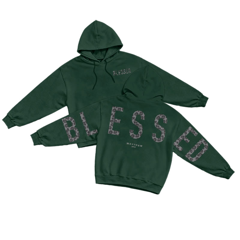 Leopard Design Blessed Matthew 5:3-12 Print Hoodie - Dark Green - US16-18(2XL) - image 8