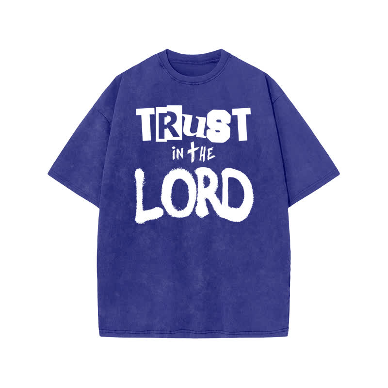 Unisex 100% Cotton Trust In The Lord Print Acid Washed T-shirt - Blue - US20-22(3XL) - image 8