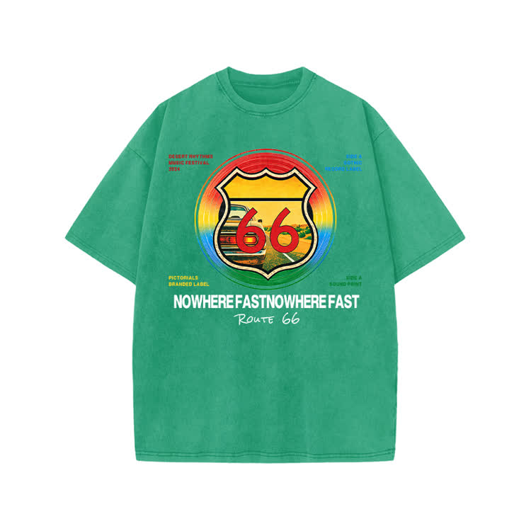 Vintage Street Route 66 Nowhere Fast Print Acid Washed T-shirt - Green - US20-22(3XL) - image 8