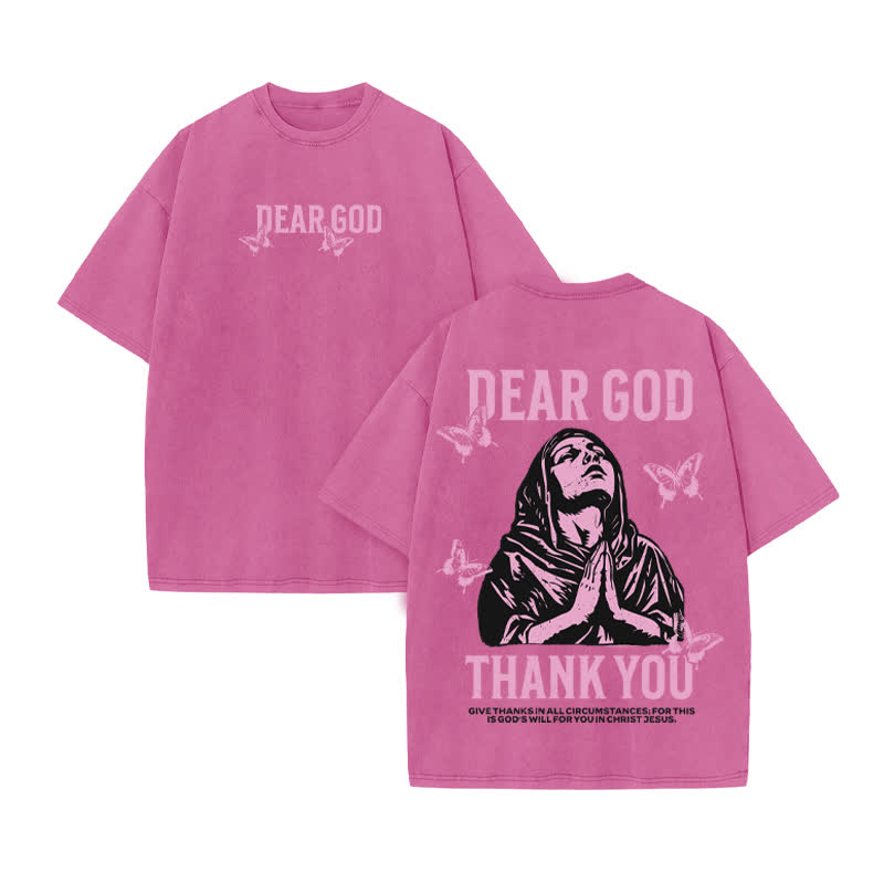Unisex Thank You Dear God Print Acid Washed T-shirt - Pink - US20-22(3XL) - image 8