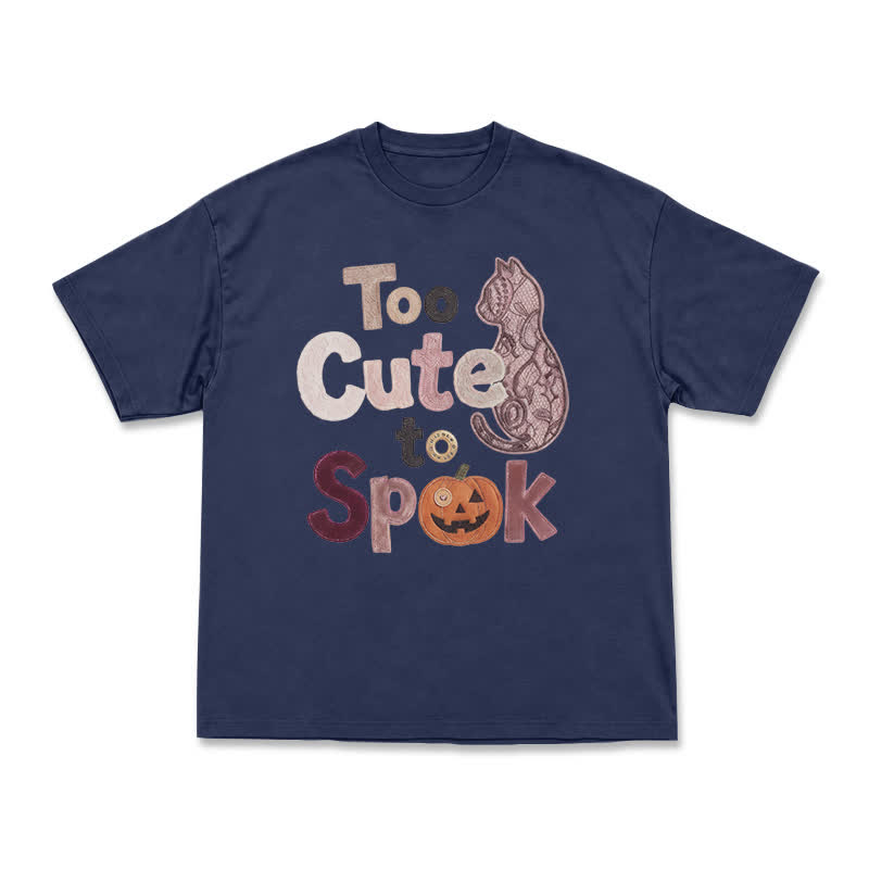 Playful Halloween Cat Silhouette Boxy Crewneck T-Shirt - Navy Blue - US16-18(2XL) - image 15