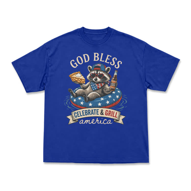 Casual Patriotic Raccoon Graphic T-Shirt - Blue - US16-18(2XL) - image 10