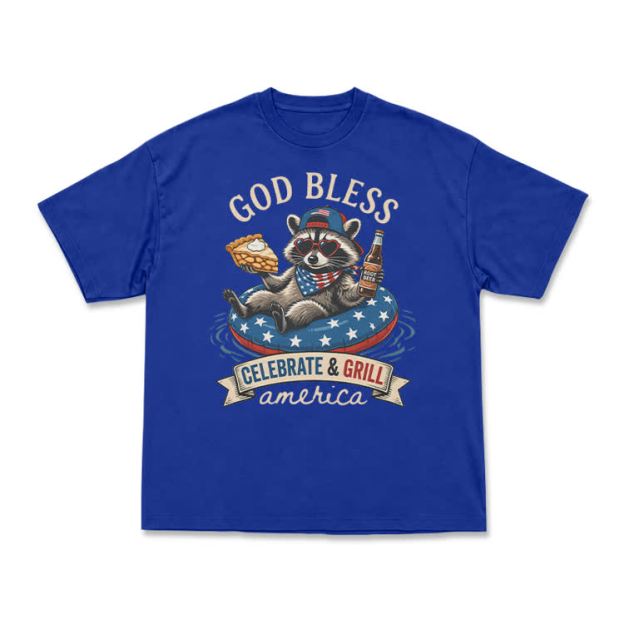 Casual Patriotic Raccoon Graphic T-Shirt - Blue - US16-18(2XL) - image 10