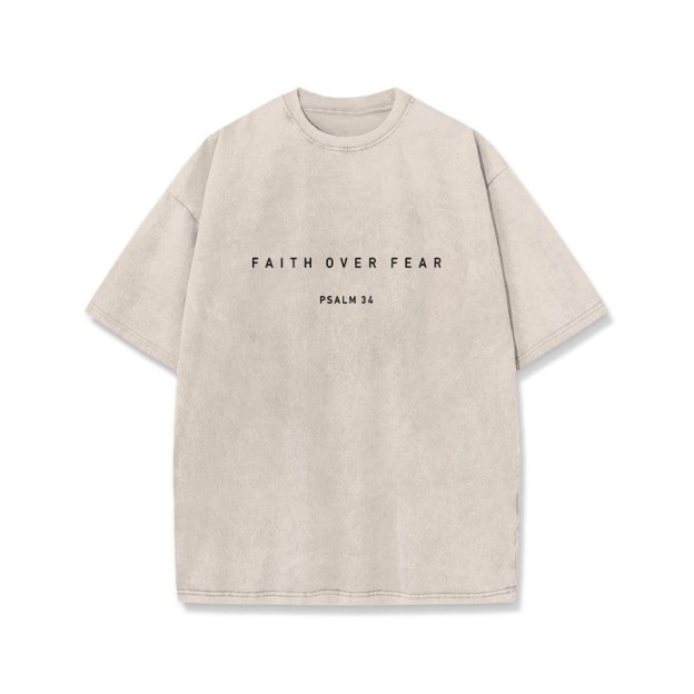 Faith Over Fear Psalm 34 Print Washed T-shirt