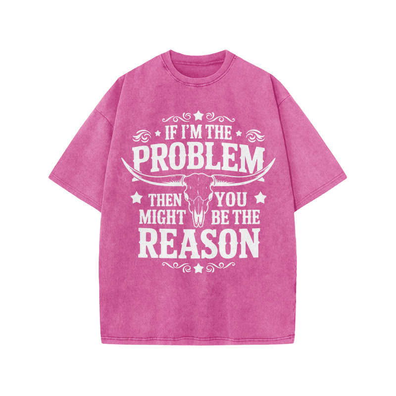 Unisex 100% Cotton You Might Be Reason Print Acid Washed T-shirt - Pink - US20-22(3XL) - image 9