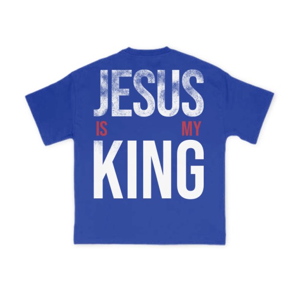 Jesus Is My King Distressed Print T-shirt - Blue - US16-18(2XL) - image 10