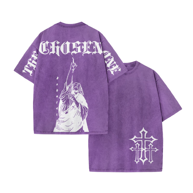 Unisex 100% Cotton The Chosen One Print Acid Washed T-shirt