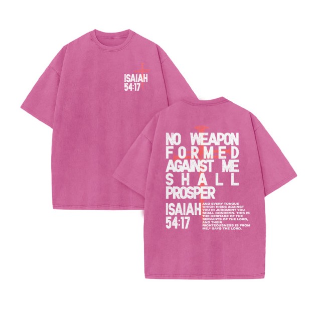 Isaiah 54:17 Print Acid Washed T-shirt - Pink - US20-22(3XL) - image 10