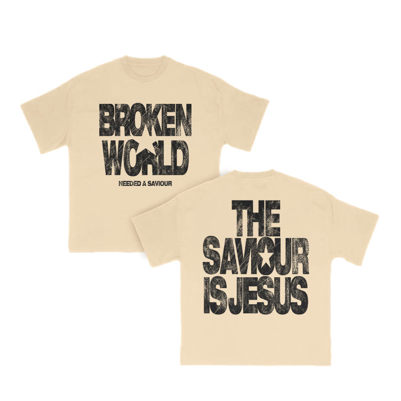Unisex Broken World Needed A Saviour Print T-shirt - Apricot - US16-18(2XL) - image 6