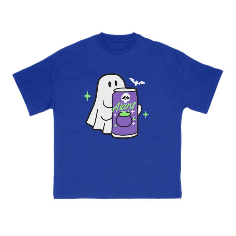Unisex 100% Cotton Cute Ghost Print T-shirt - Blue - US16-18(2XL) - image 8
