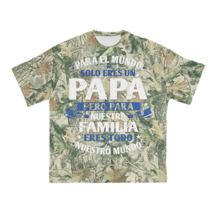 Papa, For Our Family, You Are The World Graphic Camo Print T-Shirt - Green - US28-30(4XL) - image 3