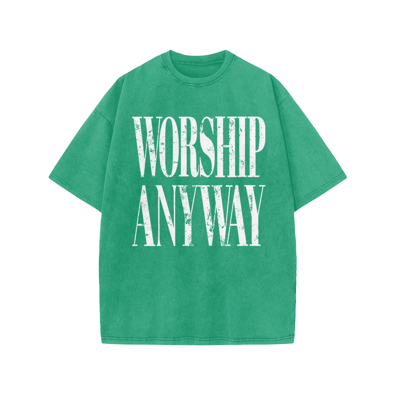 Vintage Worship Anyway Graphic Print Acid Washed T-Shirt - Green - US20-22(3XL) - image 7