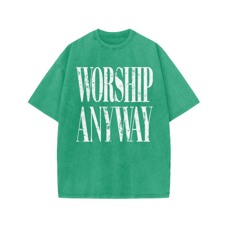 Vintage Worship Anyway Graphic Print Acid Washed T-Shirt - Green - US20-22(3XL) - image 7