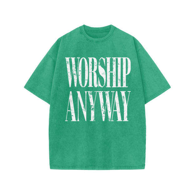 Vintage Worship Anyway Graphic Print Acid Washed T-Shirt - Green - US20-22(3XL) - image 7