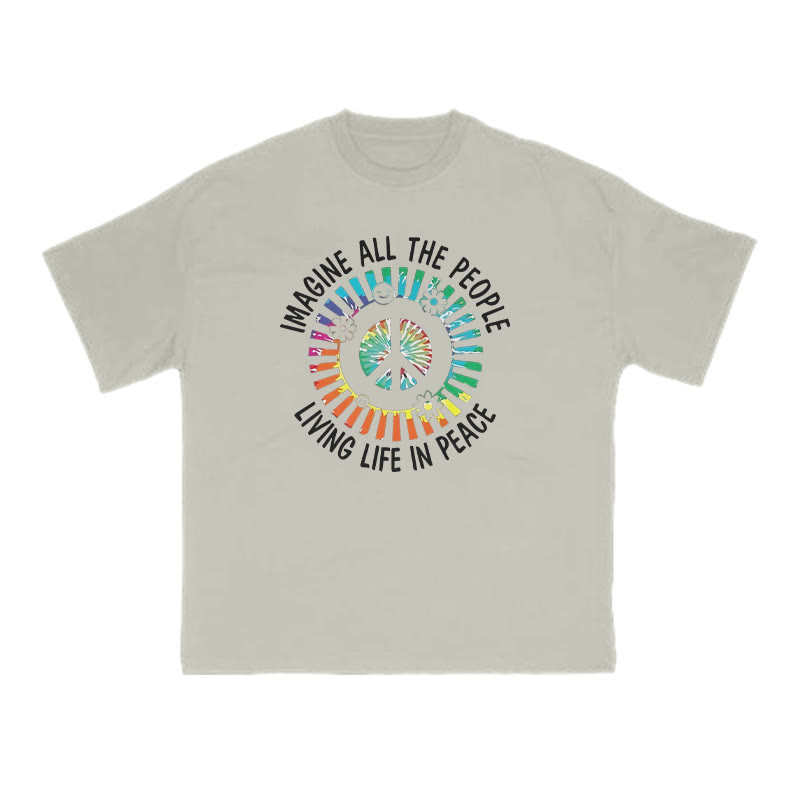 Imagine All The People Living Life In Peace Print T-shirt - Warm Grey - US16-18(2XL) - image 4