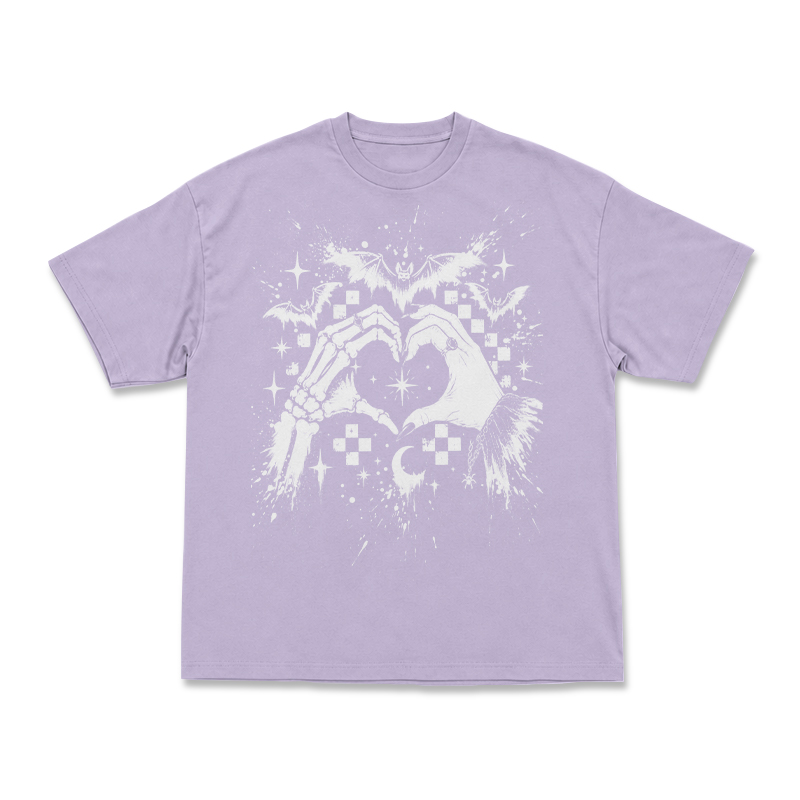 Gothic Skeleton Hand Heart Round Neck Graphic Print T-Shirt - Purple - US16-18(2XL) - image 3